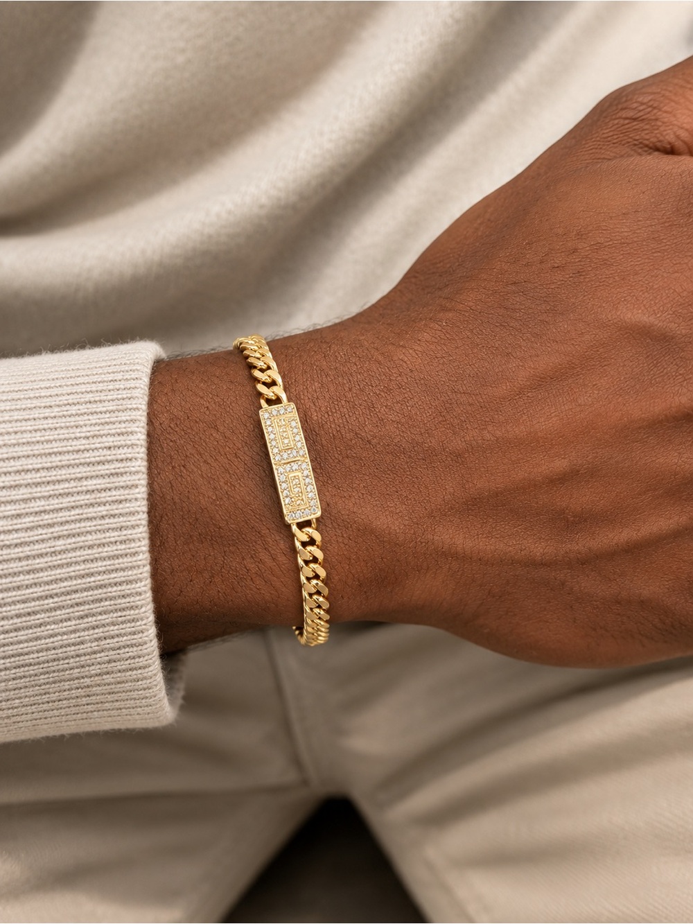 18K Gold Filled Pave Cuban Link Bracelet - Elegant Unisex Jewelry. 8 Inches.